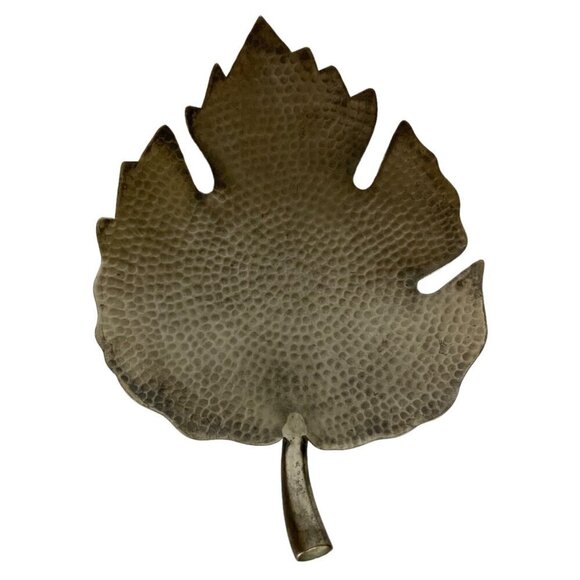 Hallmark Leaf Shaped Decorative Footed Platter Hammered Metal Candleholder - Picture 2 of 9